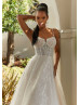 Spaghetti Straps Sequined Lace Tulle Dazzling Wedding Dress